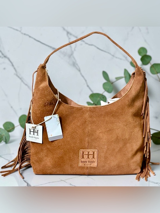 Haute Hippie Handbags - NWT Haute Hippie Suede Fringe Hobo Shoulder Bag Cognac Brown Boho Western Y2K